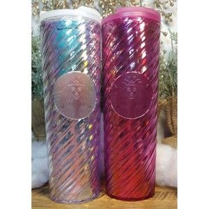 STARBUCKS HOLIDAY WHITE PEARL & PINK IRIDESCENT SWIRL 16 OZ HOT BEVERAGE CUP